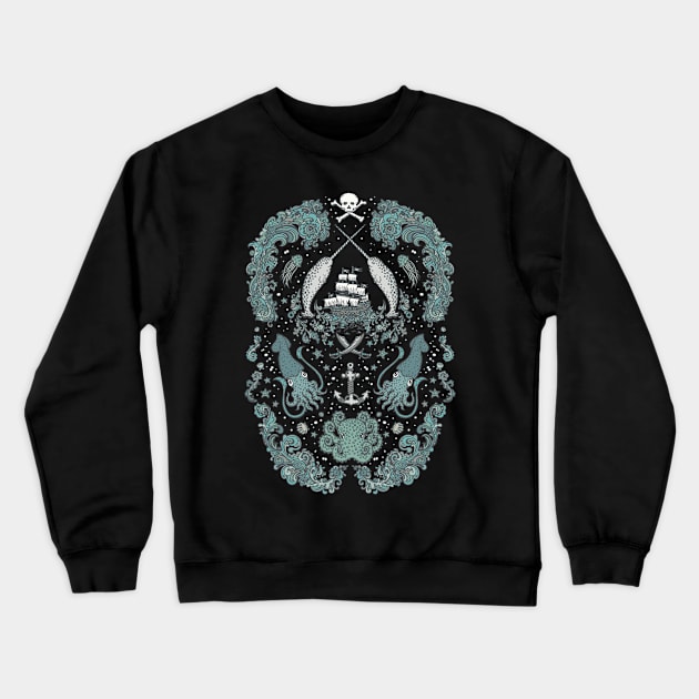 Sea Creature Pirates Illustration Crewneck Sweatshirt by TejaJamilla